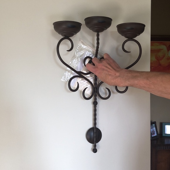 Decorative Three-Candle wall sconces in wrought iron with 3 glass candle holders - Picture 11 of 14